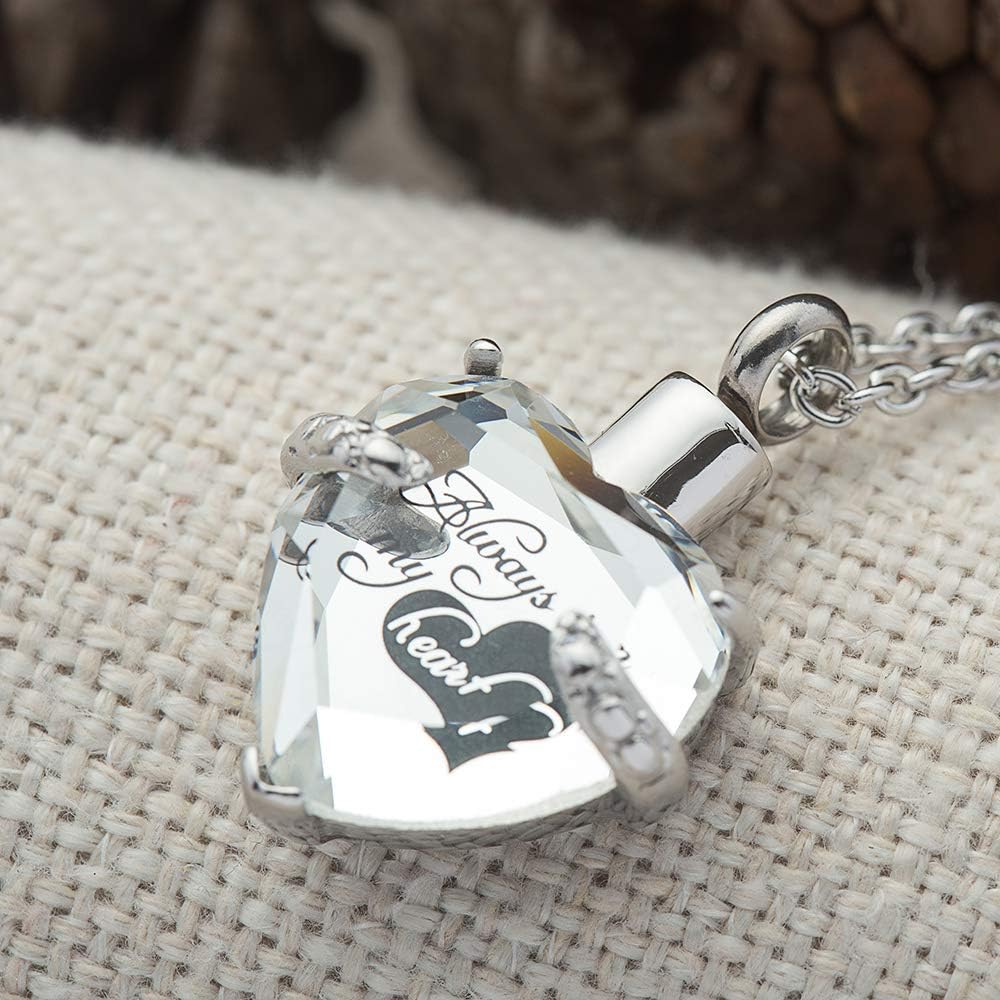 Crystal Glass Heart Urn Necklace for Ashes Memorial Pendant V1430
