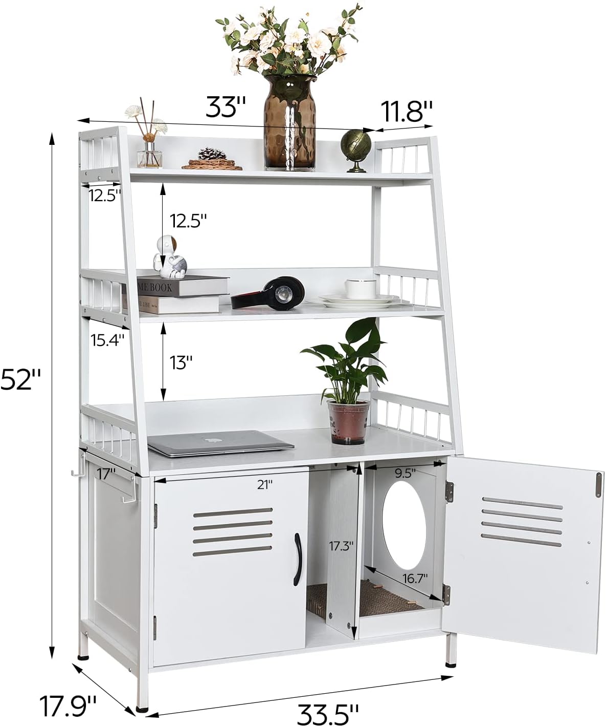 Cat Litter Box Enclosure Furniture with Shelf Storage and 2 Doors A7044
