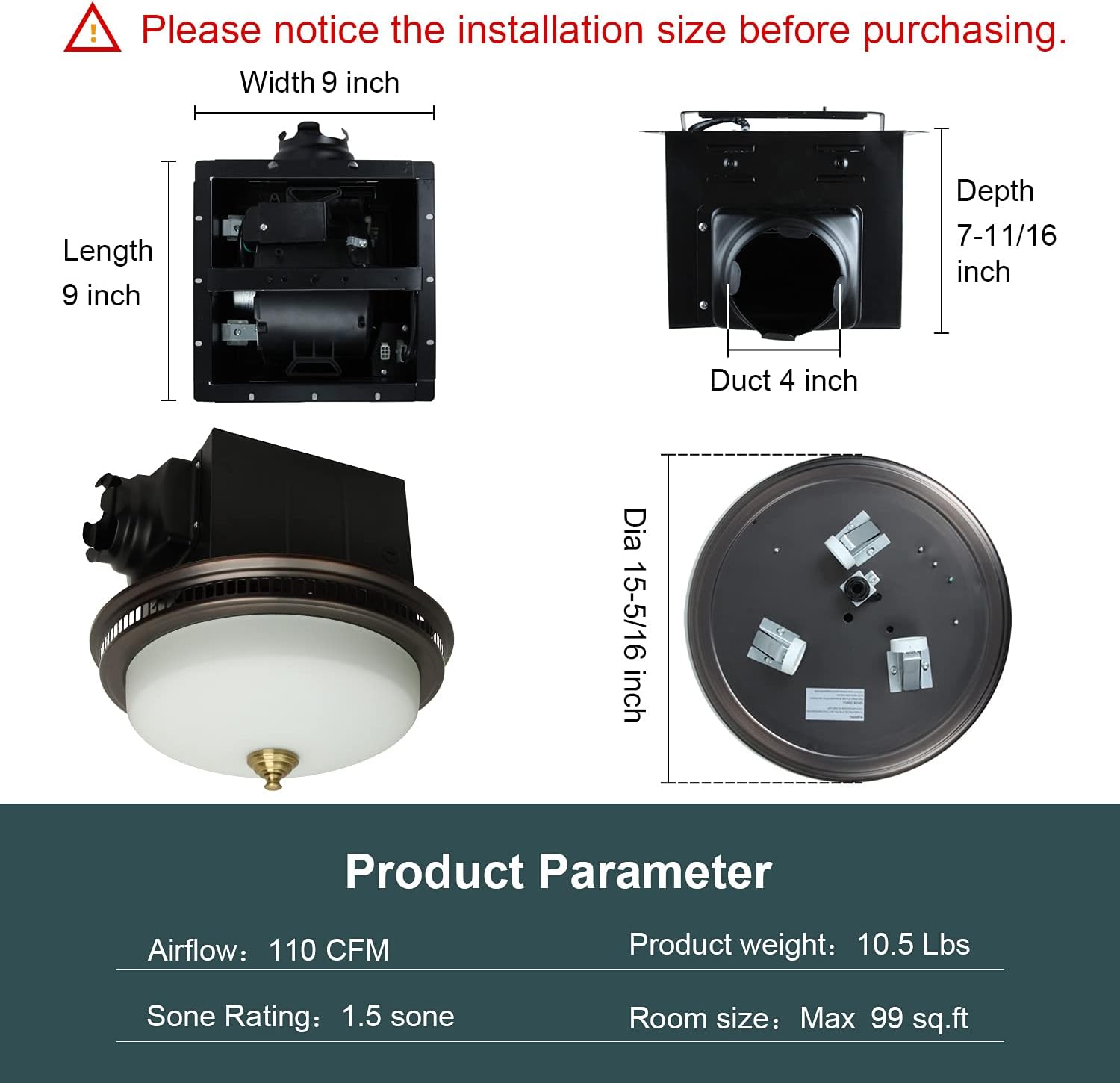 Round Exhaust Bathroom Fan with Light and Nightlight P24698