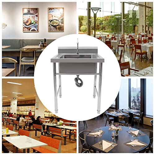 Commercial Restaurant Sink, Free Standing Stainless-Steel Single Bowl with Faucet Y11104