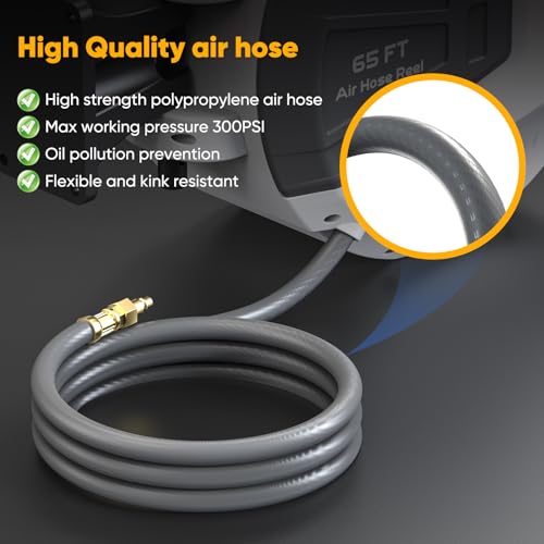 Retractable Air Hose Reel, 3/8 in x 65 ft, 300 PSI M483