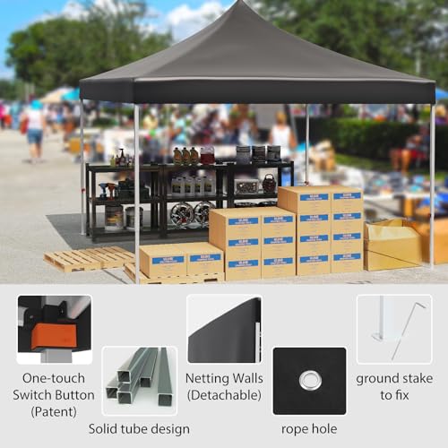 Pop Up Canopy Tent 10x10ft with 3 Sidewalls and Wheeled Bag D95987