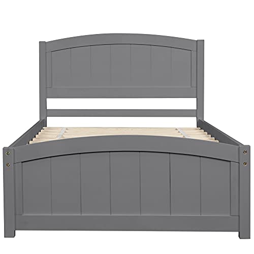 Twin Platform Bed Wood Frame with Headboard and Footboard, Wood Slat Support, No Box-Spring Needed U6068