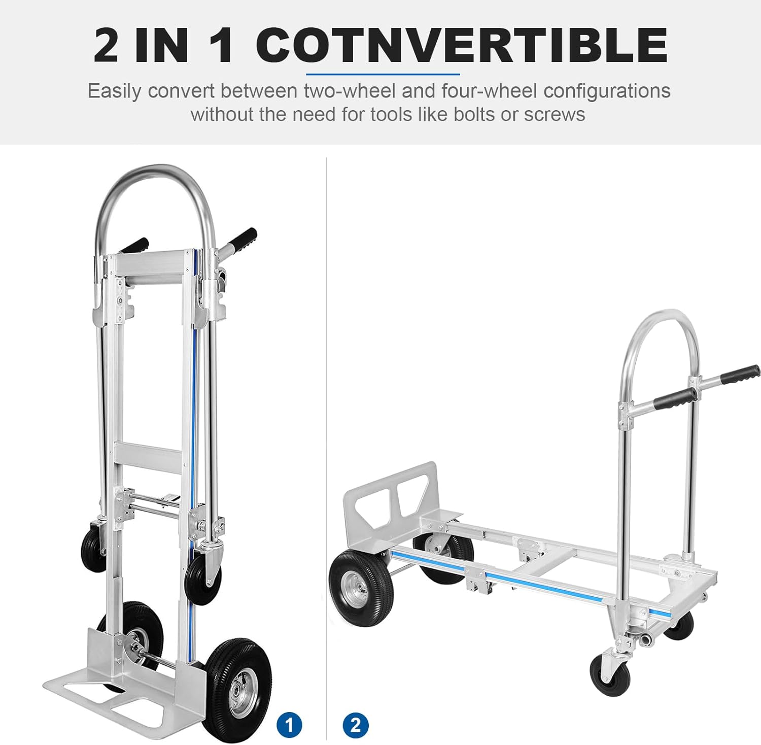Aluminum Hand Truck, Heavy Duty Convertible Dolly, 770 LBS Utility Cart with Rubber Wheels E95505