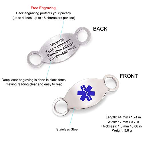 Medical Alert ID Bracelet for Women Interchangeable Stainless Steel Figaro Chain Emergency Awareness Bracelet Health Alert Tag Bracelet for Seniors, 6-8 inch (Free Engraving) Y27850