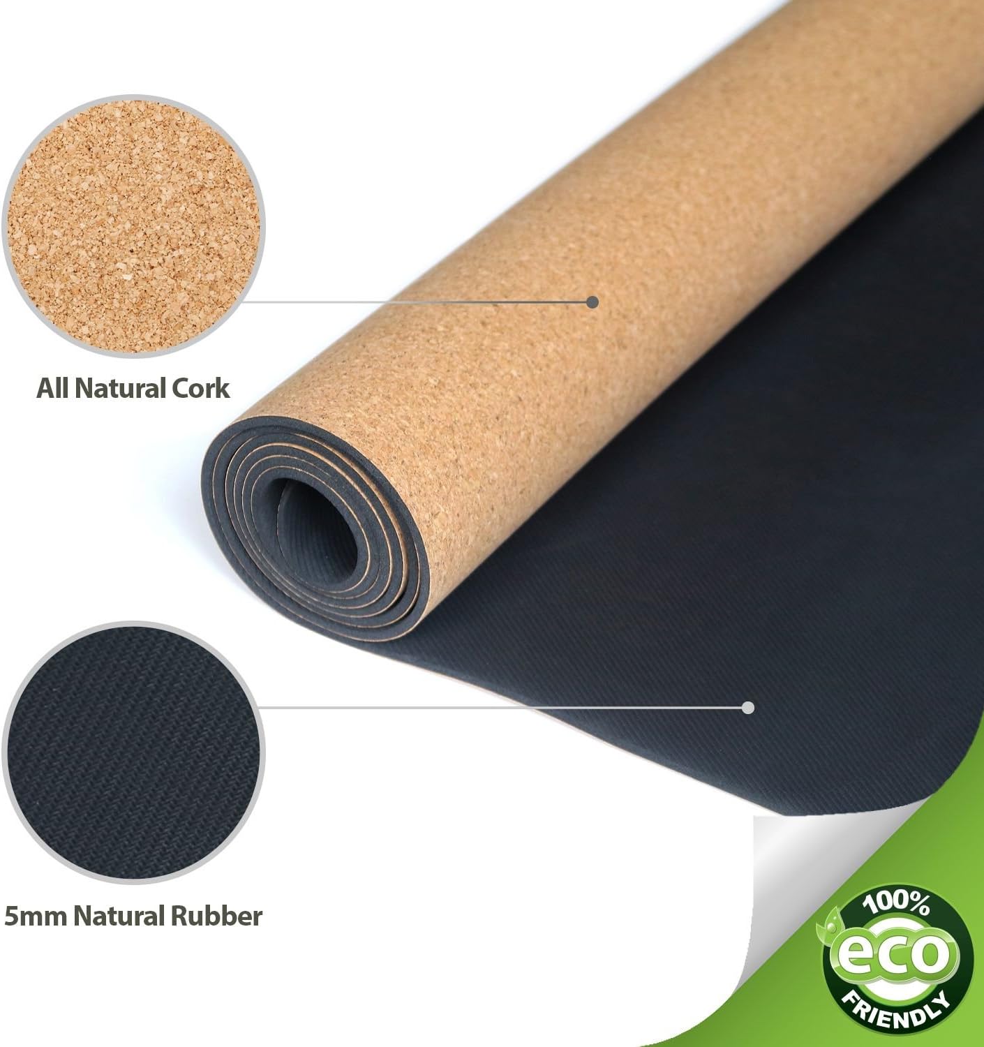 Natural Cork/Rubber Yoga Mat, 5mm Thick, Anti-Tear H119325