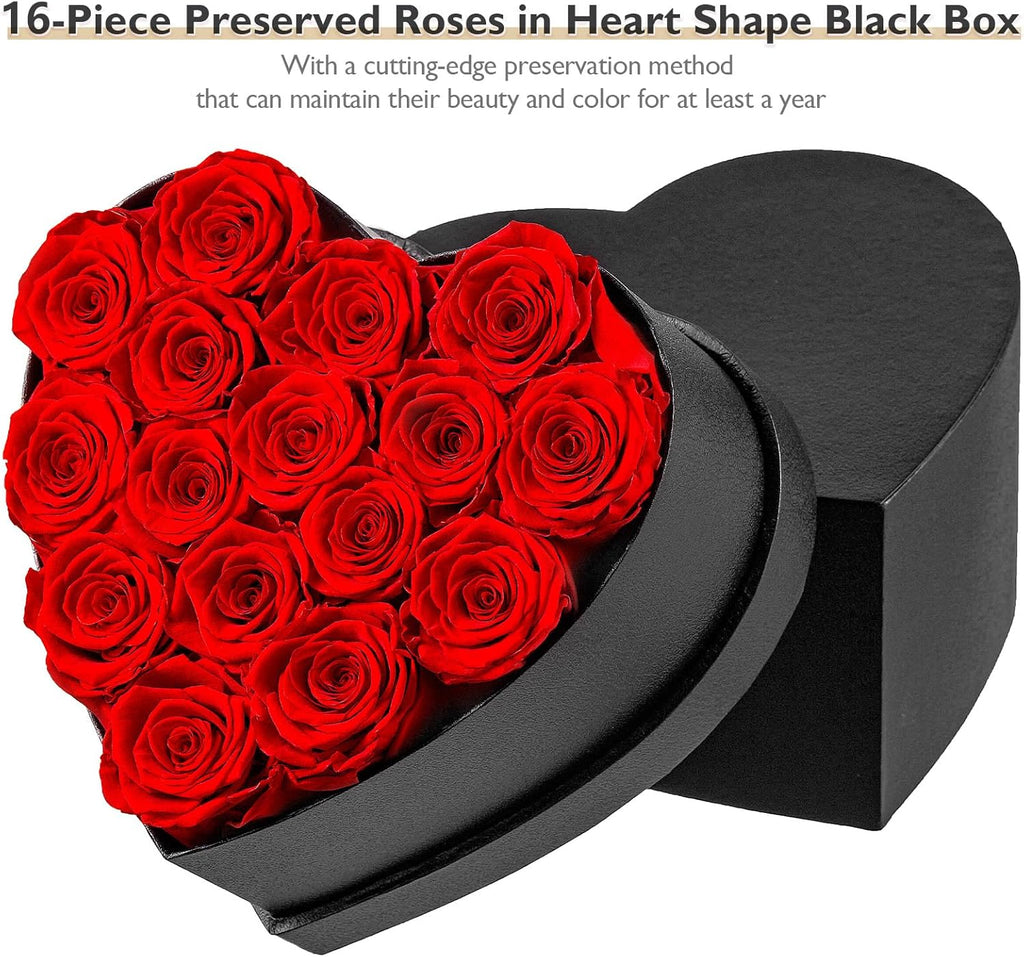 Heart Shape Box Preserved Roses, 16 Red Roses W7439