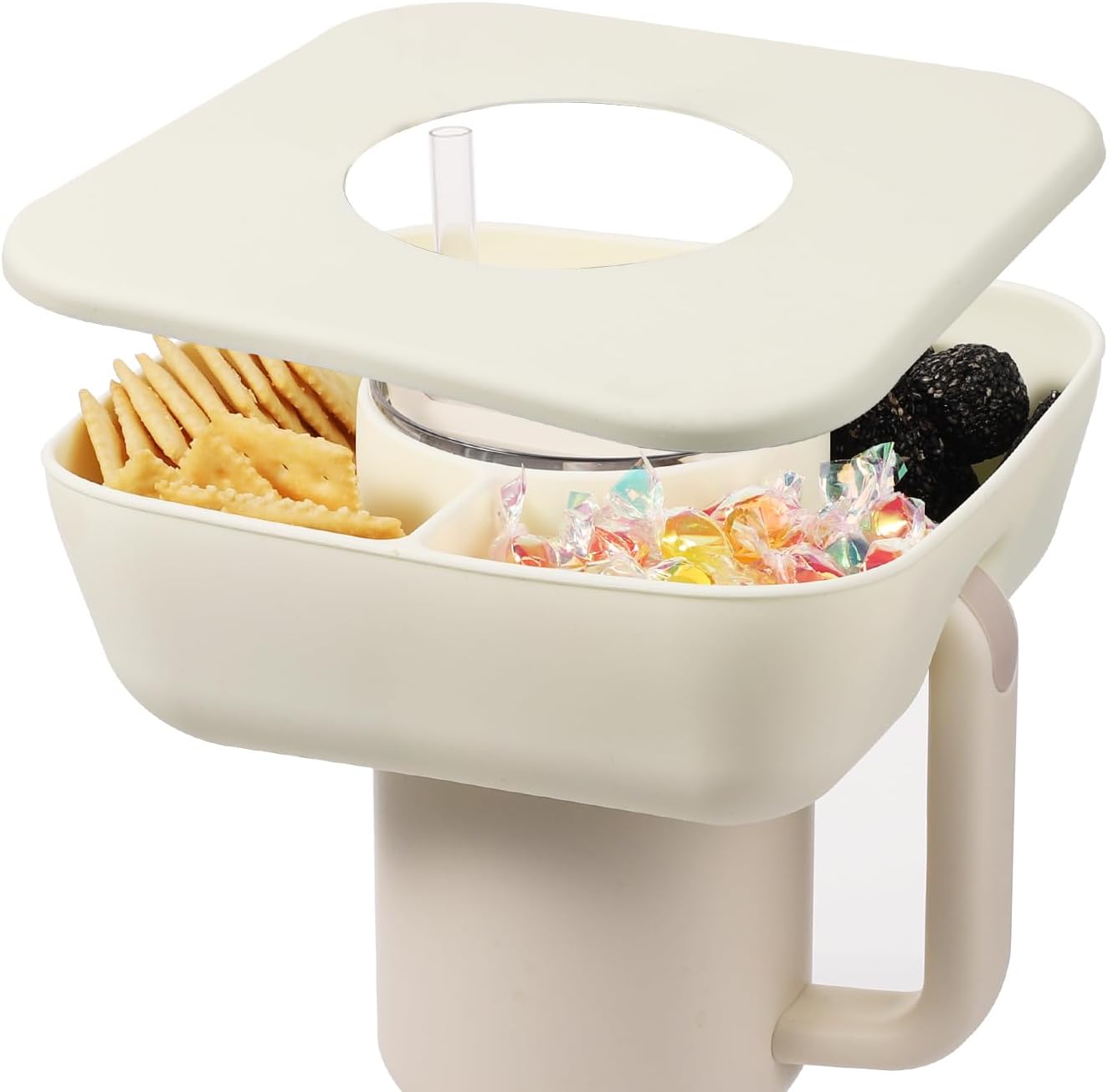 Snack Bowl for Stanley Cup, Silicone Snack Platter with Lid Tumbler Snack Tray Reusable Snack Container for Stanley Cup 40oz