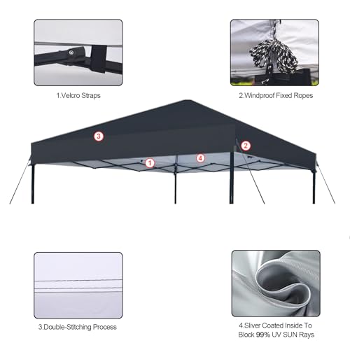 10x10 Canopy Replacement Top, Waterproof Pop Up Tent Roof Cover with Ropes, Silver Coated for Outdoor Patio Camping A107349
