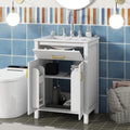 Harper & Bright Designs 24" Bathroom Vanity with Sink, Free Standing Single Basin Vanity Set with 2 Soft-Close Doors and Drawer, Modern Wooden Bathroom Cabinet with Ceramic Basin for Bathroom, White
