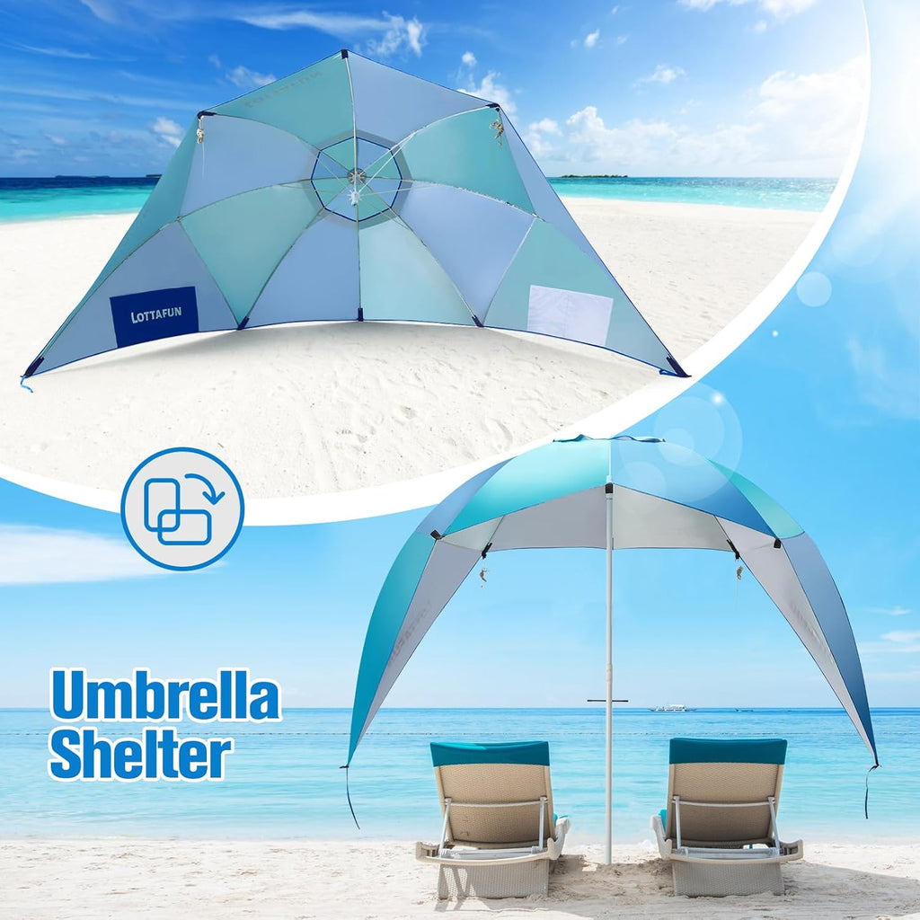 10-Foot Beach Shelter Umbrella UPF 50+ Sun and Rain Protection M39863