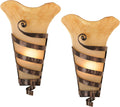 Franklin Iron Works Solara Farmhouse Rustic Wall Light Sconces Set of 2 Rust Hardwired 10" Fixture Iron Ribbon Scavo Art Glass for Bedroom Bedside Bathroom Vanity Living Room Hallway Dining House