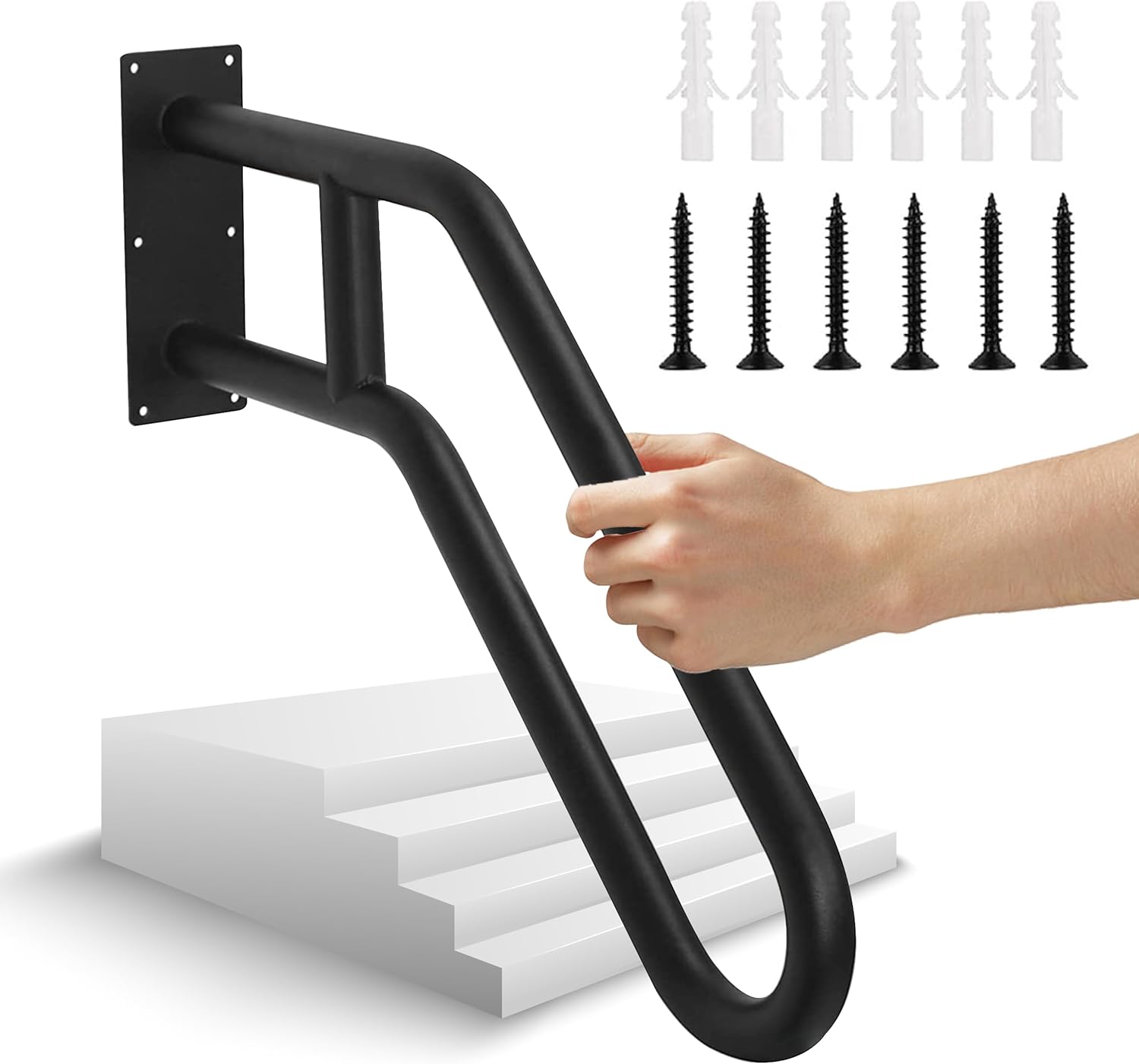 Upgraded Handrails for Outdoor Steps Stairs Railing Indoor Wall Mount, 26" Non Slip Sturdy Metal Handrail for 1 to 3 Steps Stairs, U Shaped Stair Handrail for The Elderly, Kids, Disabled, Pregnant