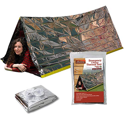 Emergency Thermal Tent- Reflective Mylar Survival Shelter- XL Size Waterproof Tube Tent Retains Heat and Fits 2 Adults in All Weather