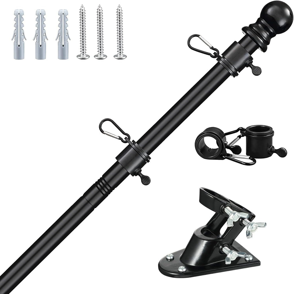 Flag Poles for Outside House, 6FT Flag Pole Kit for American Flag - Residential and Commercial Flagpole for House Garden Yard - Professional Metal Flag Pole with Two-Position Bracket Holders Black