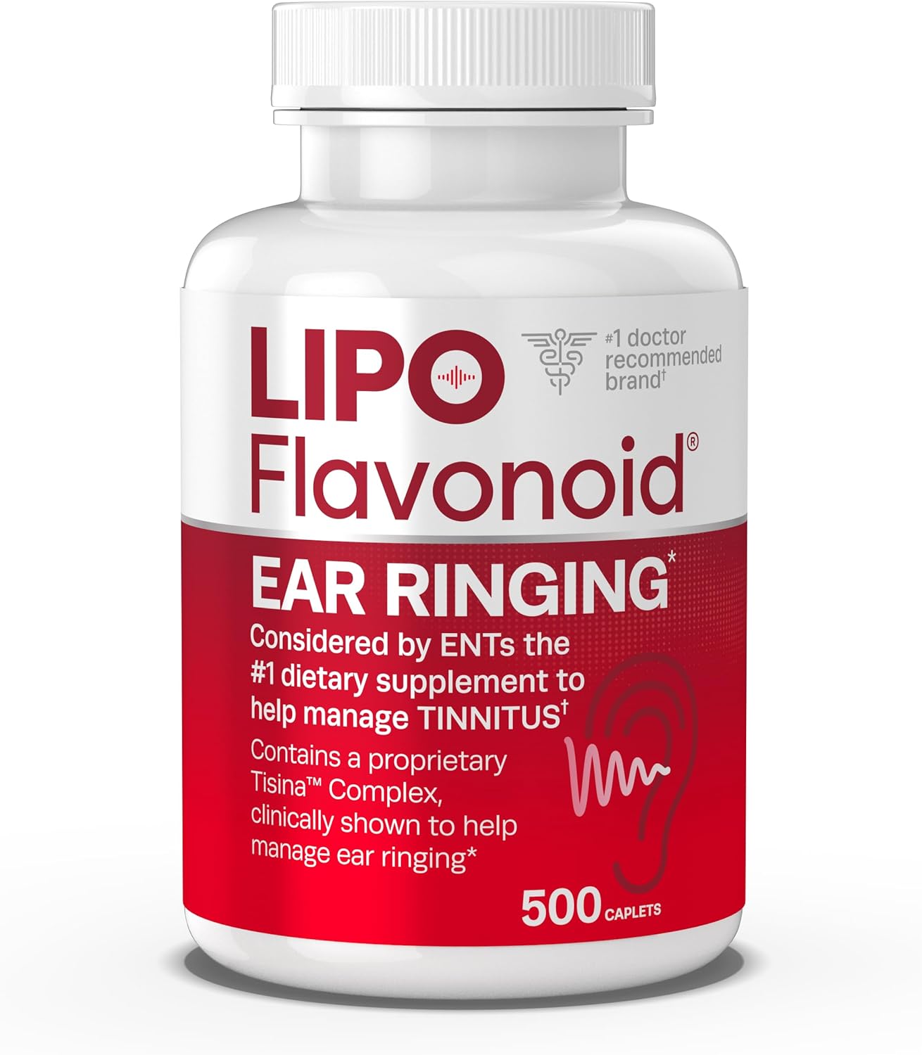 Lipo Flavonoid Plus, Tinnitus Relief for Ringing Ears, OTC Flavonoid Ear Health Vitamins, Bioflavonoids & Vitamin C, 500 Caplets