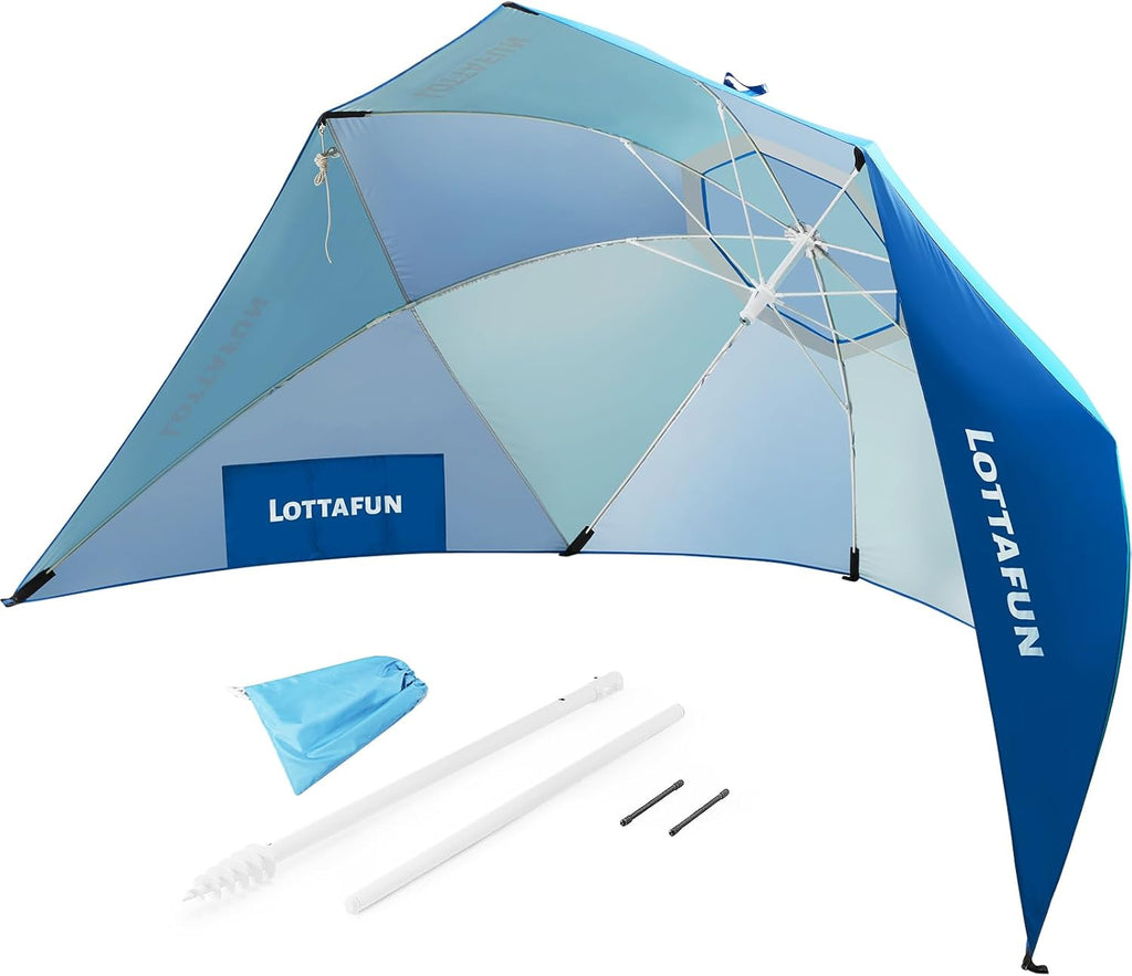 10-Foot Beach Shelter Umbrella UPF 50+ Sun and Rain Protection M39863