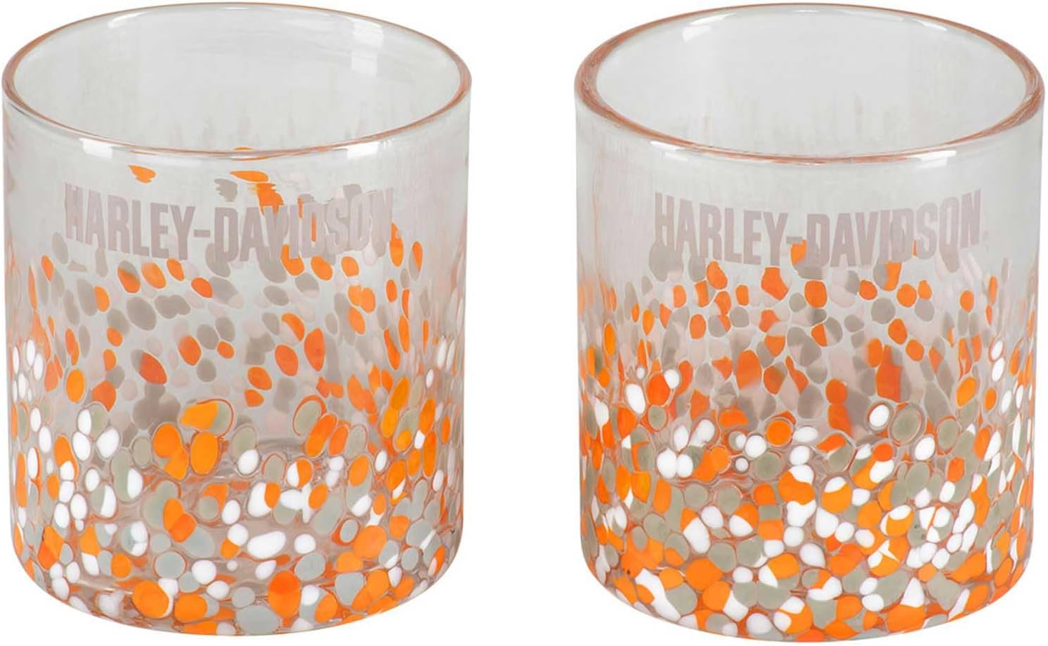 Harley-Davidson Confetti Double Old Fashion Glass Set - Hand-Blown - 14.5 oz.