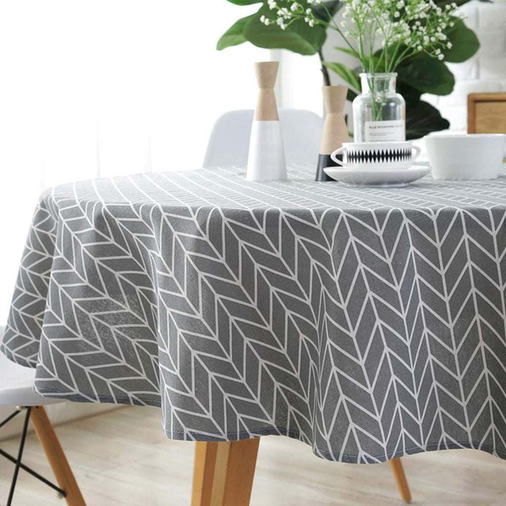 Cotton Linen Tablecloth with Arrow Pattern, Round 60 Inch L1726
