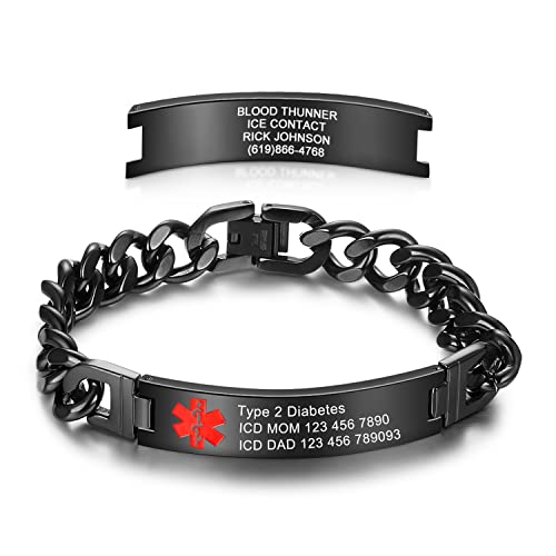 Personalized Medical Alert Bracelets Emergency Medical Bracelets for Women Men for 7.5 to 8.5 Inches Medical ID Bracelets for Men Women Tag Stainless Steel