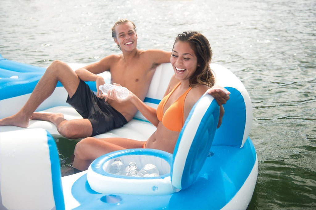 Inflatable Pool Raft Lounger for 4 People with Cup Holders and Grab Handles D8427