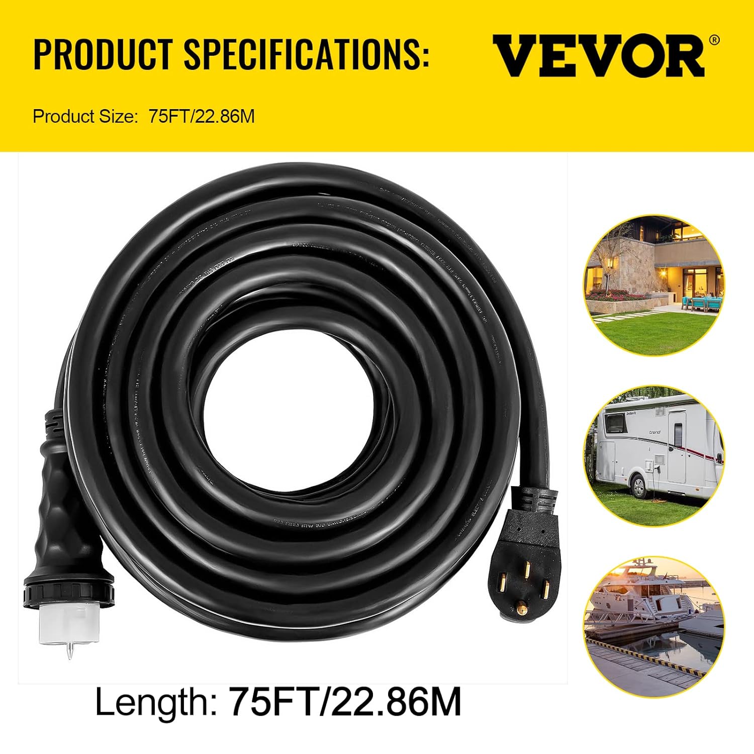 50 ft 50 Amp Generator Extension Cord 4 Wire 8 Gauge 125V 250V Twist Lock Connectors H470356