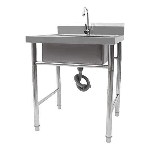Commercial Restaurant Sink, Free Standing Stainless-Steel Single Bowl, Stainless Steel Kitchen Sink, Utility Sink with Faucet for Kitchen,Yard, Bar, Laundry (47.2" W x 19.6" D x 31.5" H)