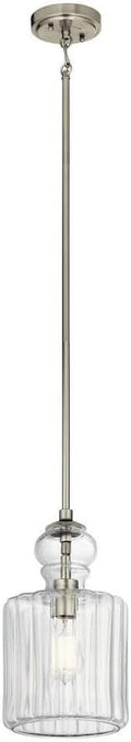 Kichler Riviera 13.75" 1 Light Pendant with Clear Ribbed Glass in Brushed Nickel