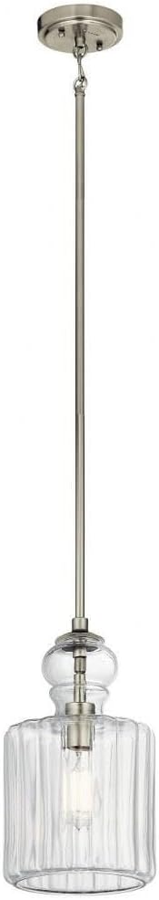 Kichler Riviera 13.75" 1 Light Pendant with Clear Ribbed Glass in Brushed Nickel