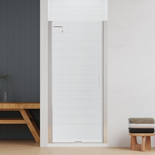 Shower Doors 32 in.W X 72 in.H Semi Frameless Hinged Pivot Swing Shower Door, SGCC Tempered Clear Glass, Reversible Installation, Chrome Finish
