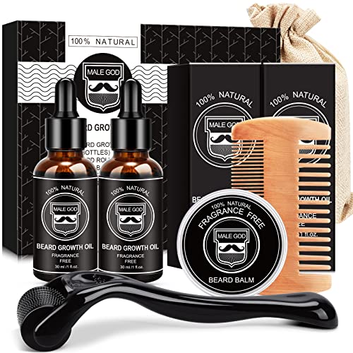 Beard Growth Kit - Beard Kit for Men w/Beard Growth Oil (2 Packs), Beard Balm, Beard Comb, Beard Kit for Spot/Patchy Beard, Anniversary &Birthday &Christmas Gifts for Men Him Boyfriend Husband