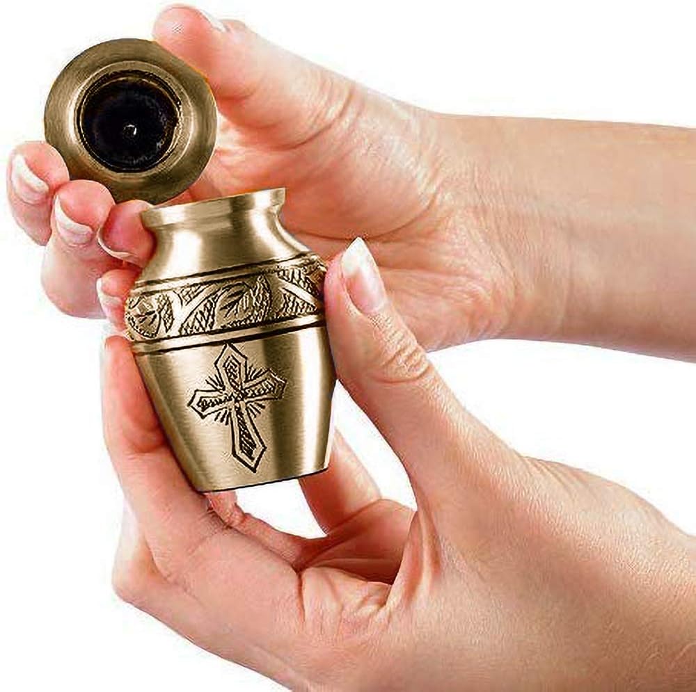 Cremation Urns for Adult with Case & Bags - Mini Keepsake Urns, Bronze Cross G13667