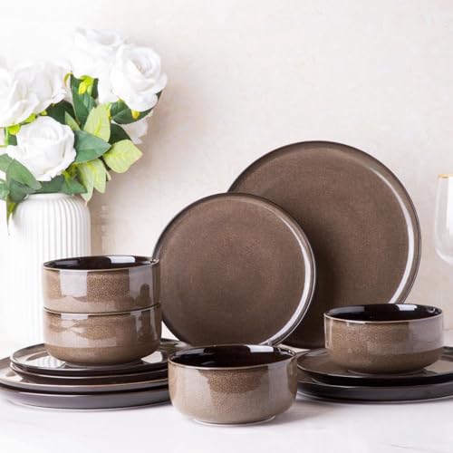 Ceramic Dinnerware Sets of 6,Poreclain Plates and Bowls Sets,Handmade Reactive Glaze Dishes Set,Chip Resistant and Scratch Resistant | Oven&Dishwasher & Microwave Safe-Green(18PCS)