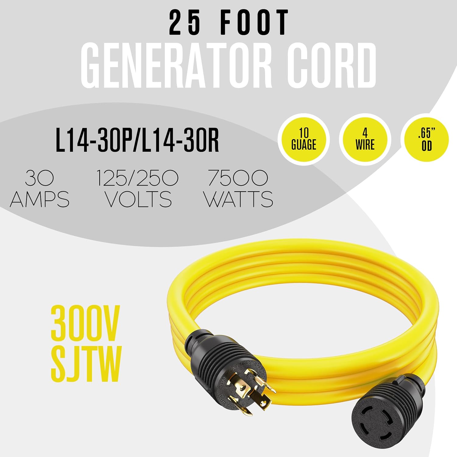 30 Amp Generator Cord 4 Prong 25 Ft 125-250V 7500W NEMA L-14-30P P927