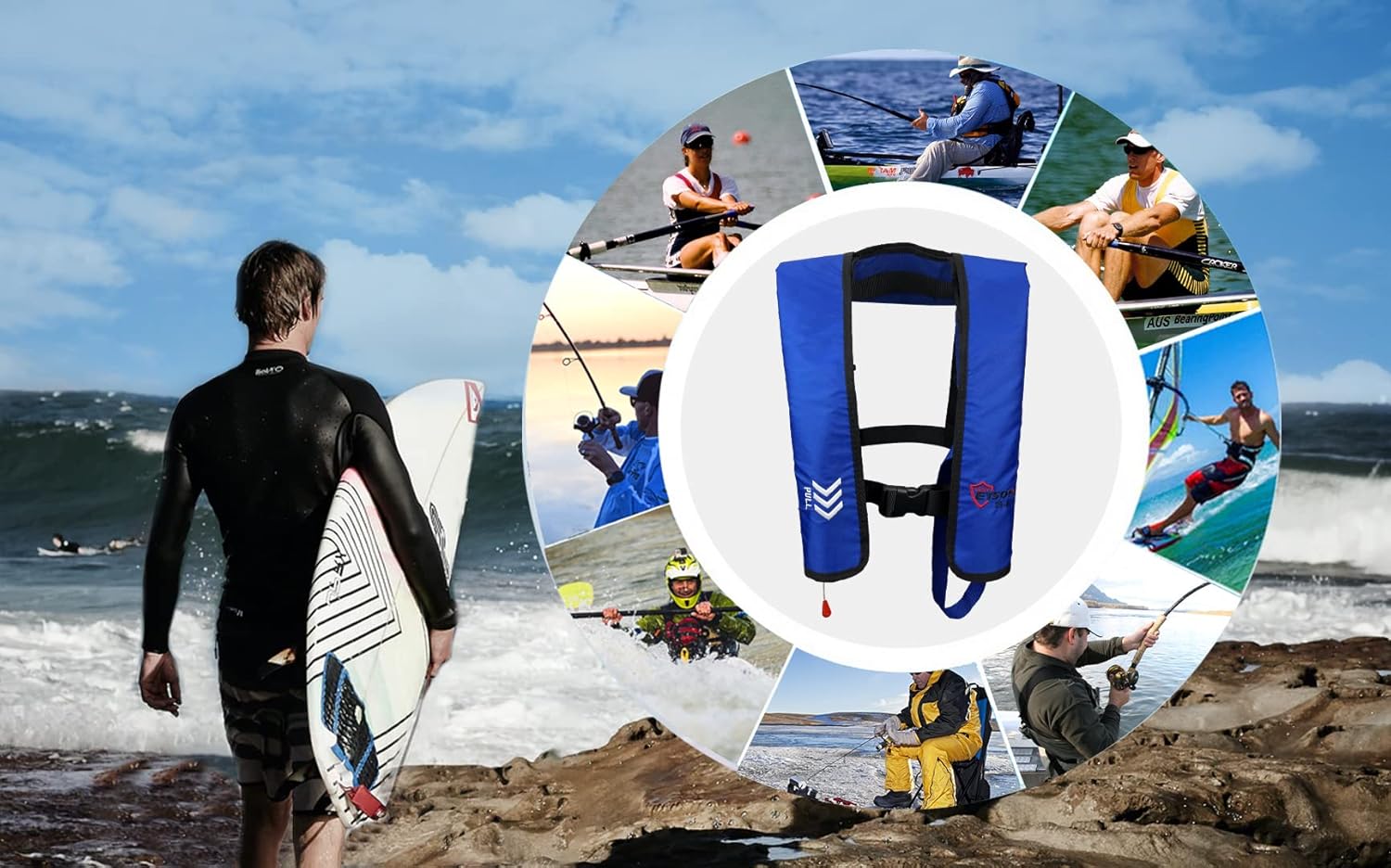 Inflatable Life Jacket Life Vest Automatic Manual Blue G6311