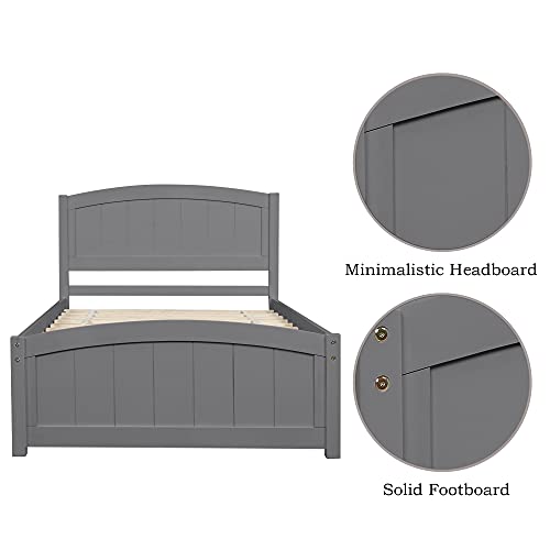 Twin Platform Bed Wood Frame with Headboard and Footboard, Wood Slat Support, No Box-Spring Needed U6068