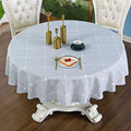 Lattice Round Tablecloth Rustic Embroidery Cotton Linen Fabric Grey Checkered Table Cover Tablecloths for Kitchen Dining Party Tabletop Decoration 70 inches