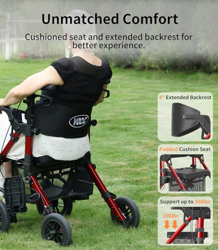 Rollator Walker with Seat, Lightweight Foldable Transport Chair with Brakes W69207