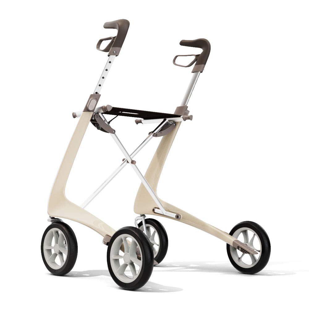 Carbon Ultralight Rollator Walker with Organizer Bag, Regular Track, Oyster White C1288