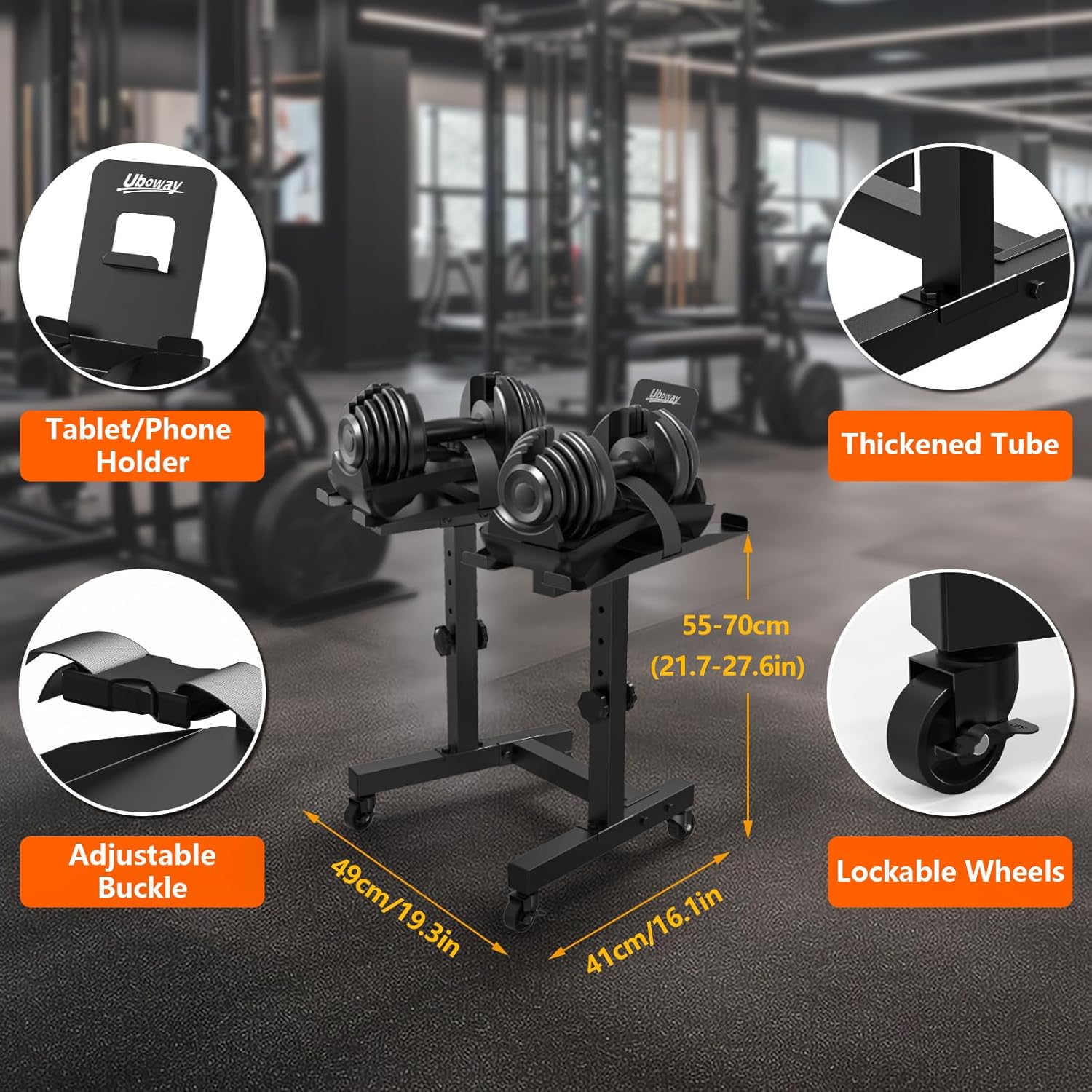 Adjustable Dumbbell Stand with 4-Level Height Rack and Wheels L357872