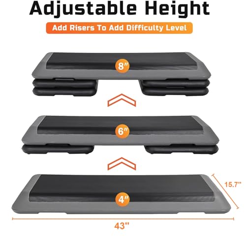 Adjustable Aerobic Step Platform with 4 Stackable Risers for Home Gym Cardio S268096