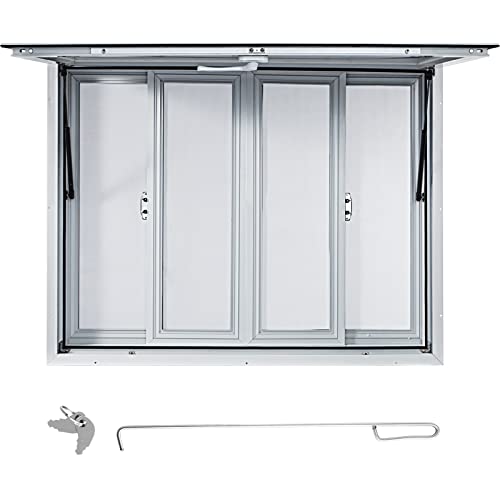 VEVOR Concession Window, 36 x 36 inch, Aluminum Alloy Food Truck Service Window with 4 Horizontal Sliding Screen Windows & Awning Door & Drag Hook, Serving Window for Food Trucks Concession Trailers