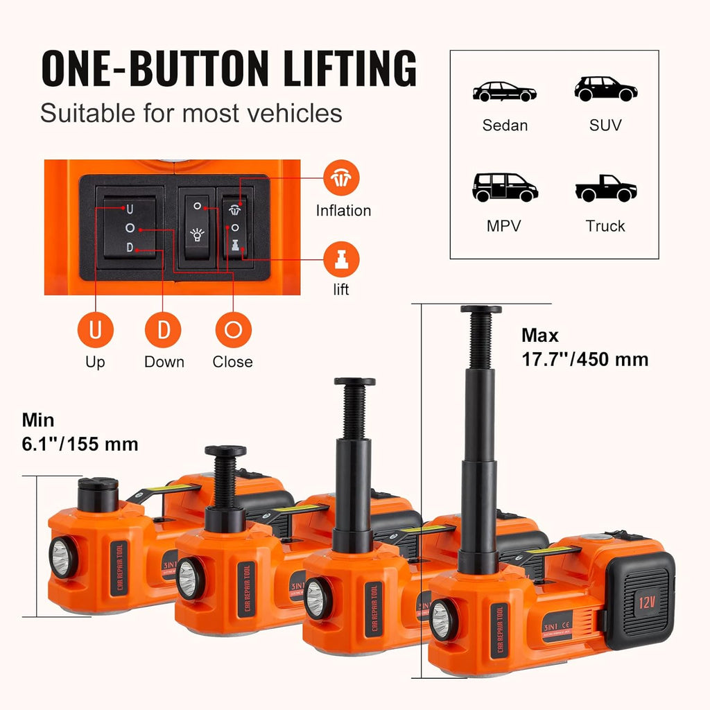 Electric Car Jack 5 Ton Hydraulic Lift with LED Light for SUV Truck Tire Change M134