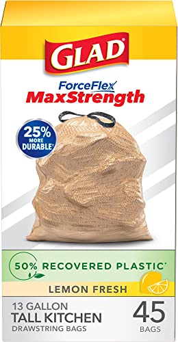 Tall Kitchen Drawstring Garbage Bags, 13 Gallon, 45 Count E321