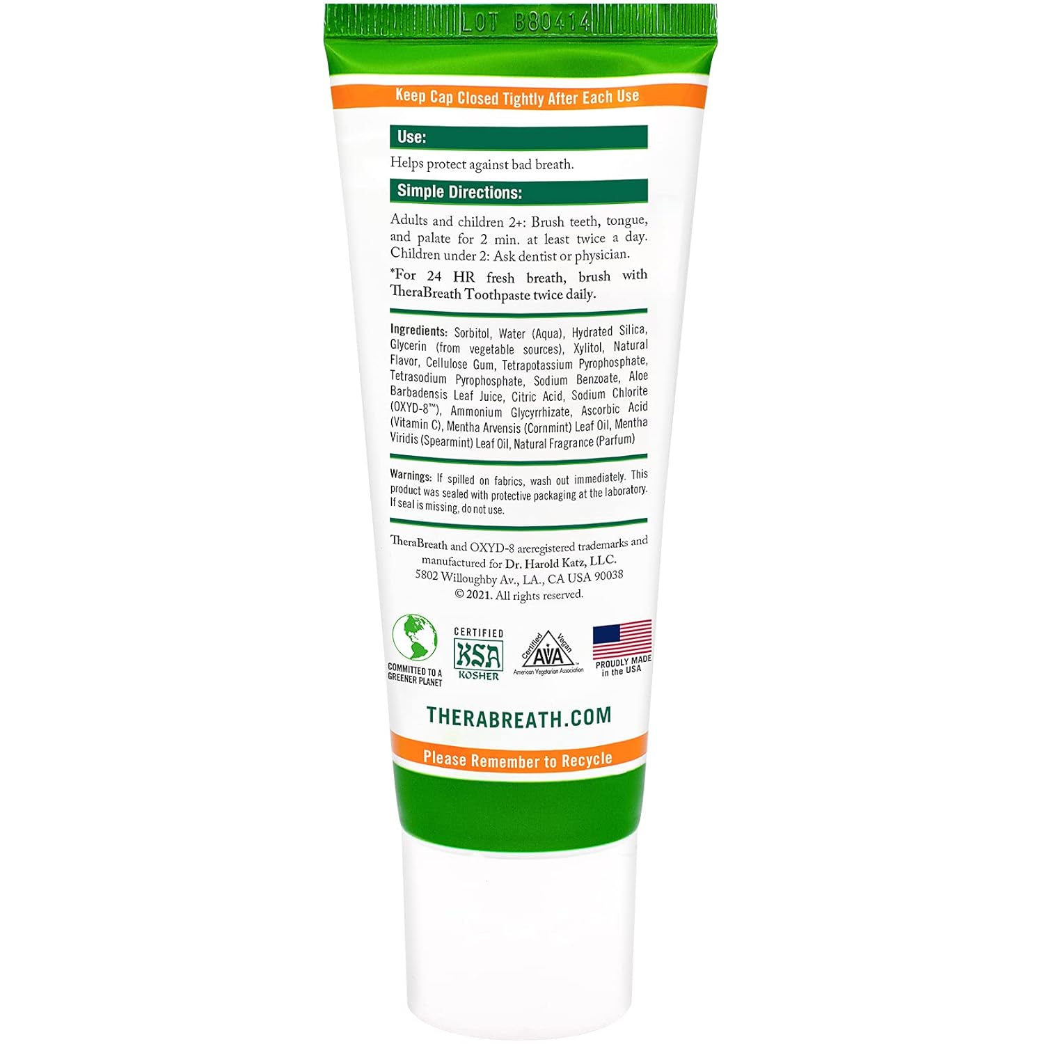 Mild Mint Fluoride Free Toothpaste, 4 Ounce (Pack of 2) X732743