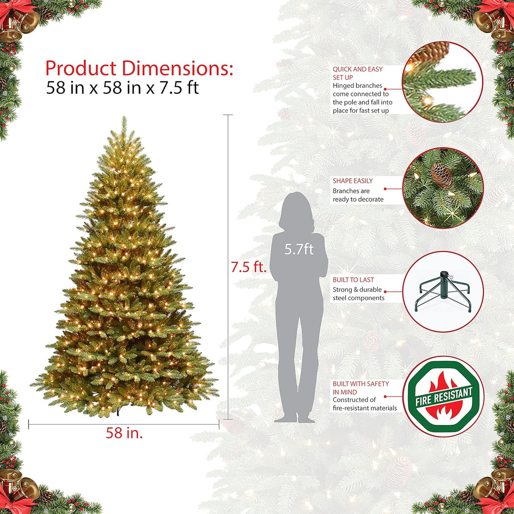 7.5 ft Pre-Lit Fraser Fir Artificial Christmas Tree with 750 Clear Lights J476696