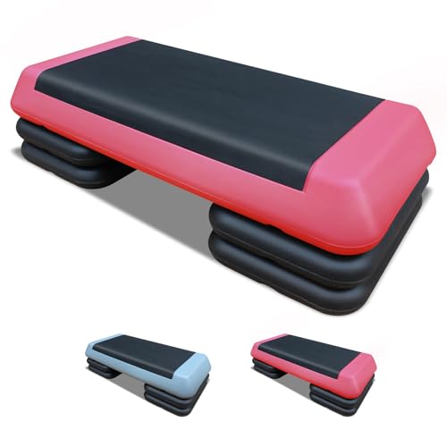 28.5'' Adjustable Aerobic Step Platform with 4 Risers, Adjustable Fitness 4-6-8in Exercise Stepper Workout, Aerobics Stepper Workout Stepper for Home Gym Cardio Strength & Training (Red Grey)