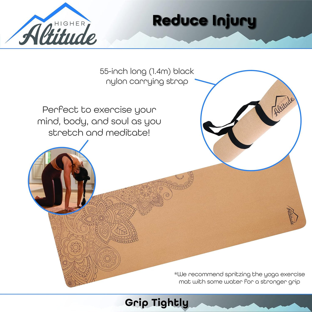 Cork Yoga Mat with Rubber Padding and Carrying Loop V6072