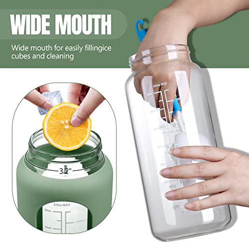 64oz Glass Water Bottle with Straw and Time Marker H278