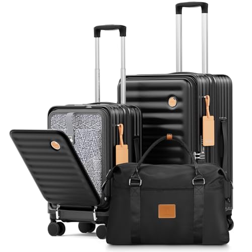 Joyway Luggage Sets 4 Piece Suitcase Set with Front Pocket, PC Hardside Expandable Carry on Luggage Set with Spinner Wheels and TSA Lock, Orange